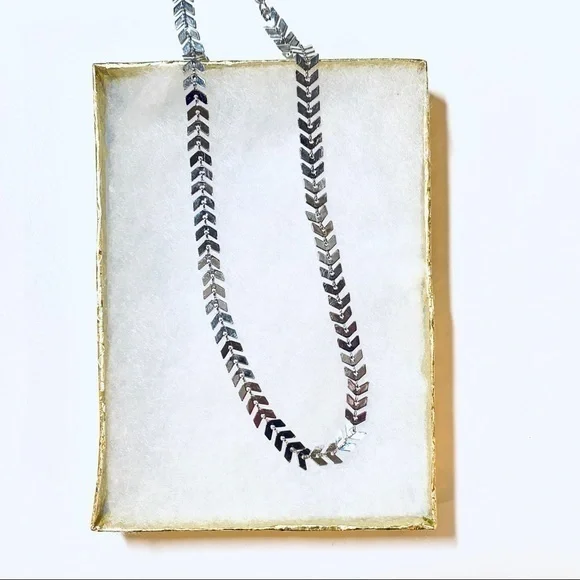 Chevron Silver Choker 16” Necklace - Picture 8 of 11